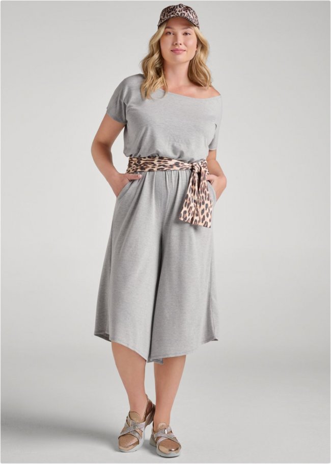 Venus Plus Size Sand Dune Cheetah Jumpsuit in Grey Multi Venus Plus Size Sand Dune Cheetah Jumpsuit in Grey Multi