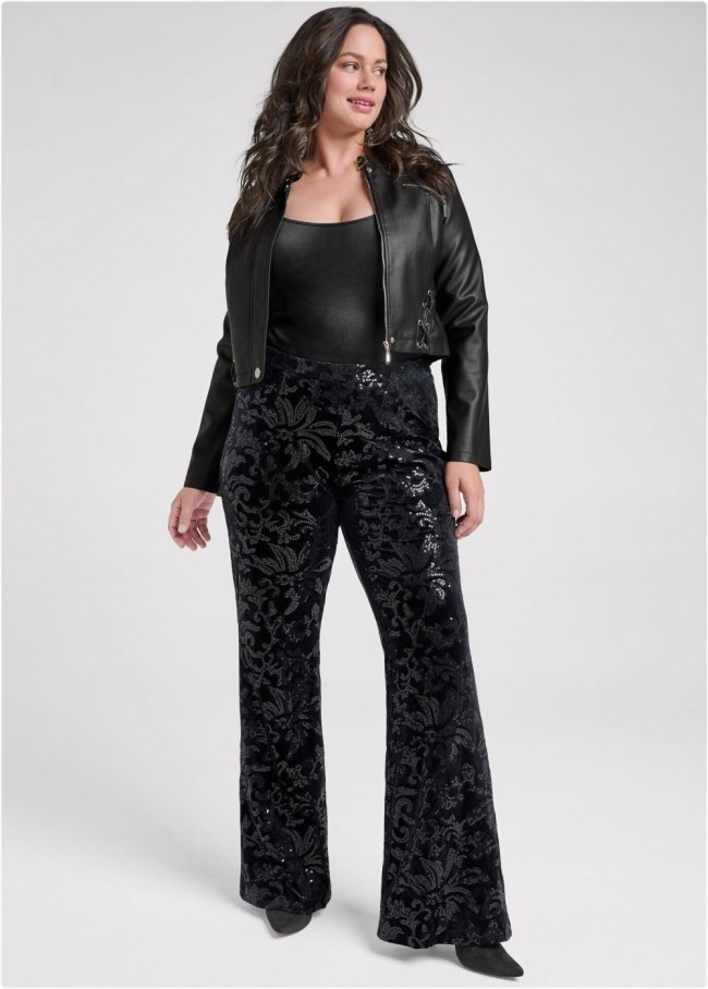 Venus Plus Size Sequin Pattern Pants in Black Multi Venus Plus Size Sequin Pattern Pants in Black Multi
