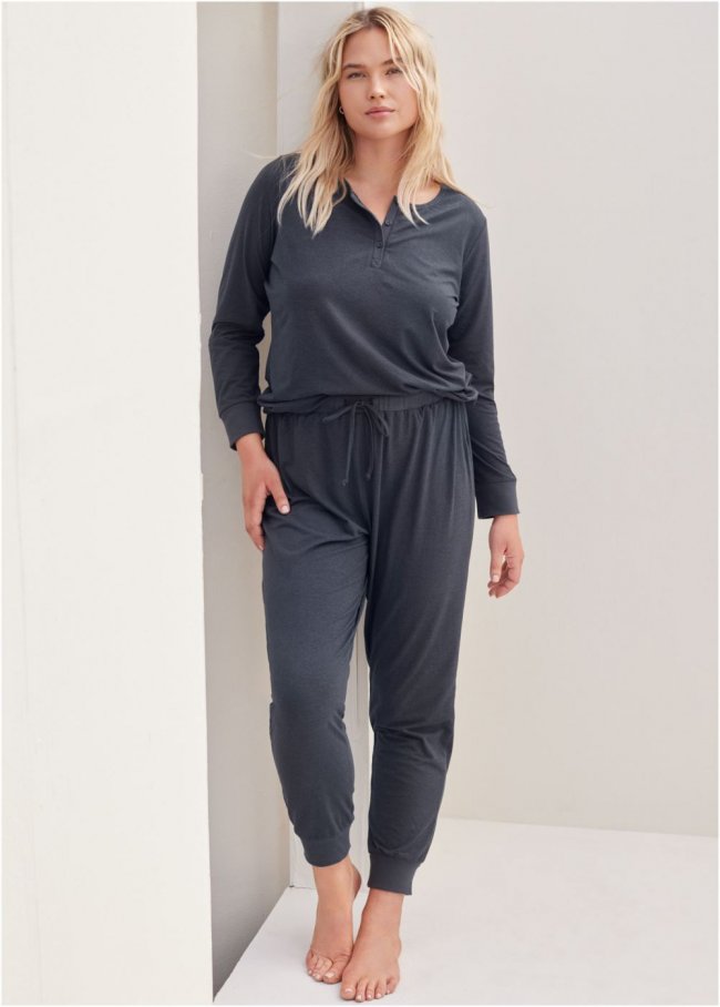 Venus Black Heather HENLEY PAJAMA SET Venus Black Heather HENLEY PAJAMA SET