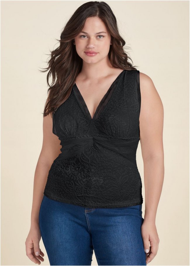 Venus Plus Size Mesh Overlay Lace Top Venus Plus Size Mesh Overlay Lace Top