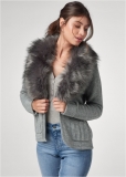 Venus Plus Size Faux Fur Trim Cardigan in Grey Venus Plus Size Faux Fur Trim Cardigan in Grey