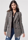 Venus Plaid And Velvet Hood Coat in Black Multi Venus Plaid And Velvet Hood Coat in Black Multi