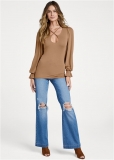 Venus Plus Size Strappy Detail Long Sleeve Top Venus Plus Size Strappy Detail Long Sleeve Top