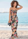 Venus Plus Size Smocked Waist Flared Pants in Black Multi Venus Plus Size Smocked Waist Flared Pants in Black Multi