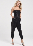 Venus Plus Size Ruched Sequin Jumpsuit in Black Venus Plus Size Ruched Sequin Jumpsuit in Black