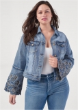 Venus Floral Embroidered Jacket in Medium Wash Venus Floral Embroidered Jacket in Medium Wash