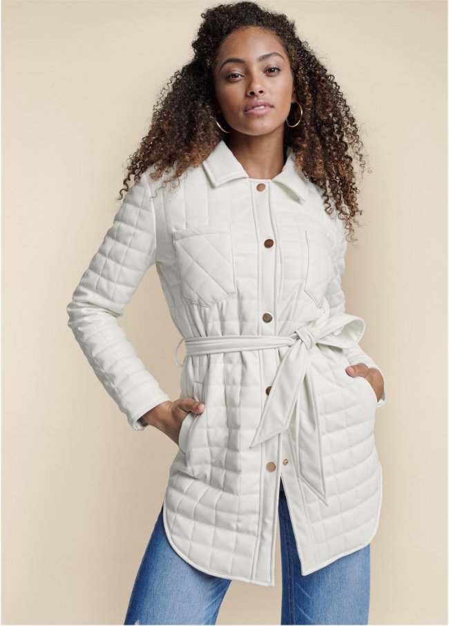 Venus Faux-Leather Shacket in White Venus Faux-Leather Shacket in White