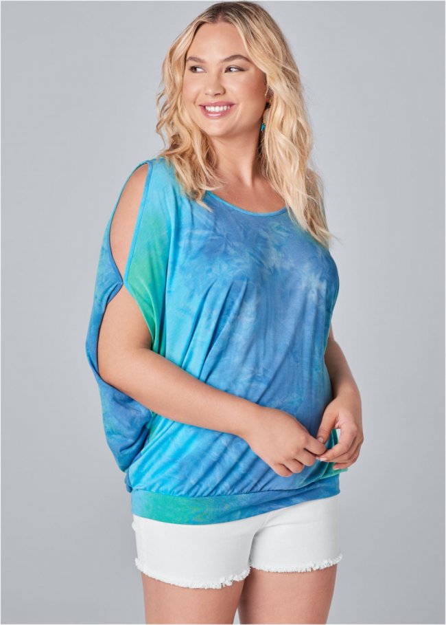 Venus Plus Size Tie Dye Cold-Shoulder Top Venus Plus Size Tie Dye Cold-Shoulder Top