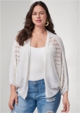 Venus Plus Size Open Knit Cocoon Cardigan in White Venus Plus Size Open Knit Cocoon Cardigan in White