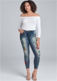 Venus Plus Size Floral Embroidered Skinny Jeans in Medium Wash Venus Plus Size Floral Embroidered Skinny Jeans in Medium Wash