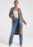 Venus Plus Size Snow Leopard Print Duster in White Multi Venus Plus Size Snow Leopard Print Duster in White Multi