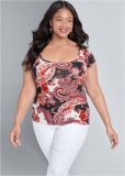 Venus Brown Multi PRINTED SQUARE NECK TOP Venus Brown Multi PRINTED SQUARE NECK TOP