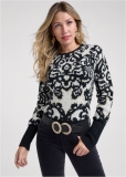 Venus Plus Size Sequin Jacquard Sweater in Black & White Venus Plus Size Sequin Jacquard Sweater in Black & White
