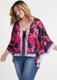 Venus Plus Size Midnight Floral Border Top Venus Plus Size Midnight Floral Border Top