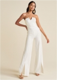 Venus Plus Size Front Slit Jumpsuit in Off White Venus Plus Size Front Slit Jumpsuit in Off White