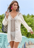 Venus Crochet Trimmed Cover-Up Tunic in White Venus Crochet Trimmed Cover-Up Tunic in White