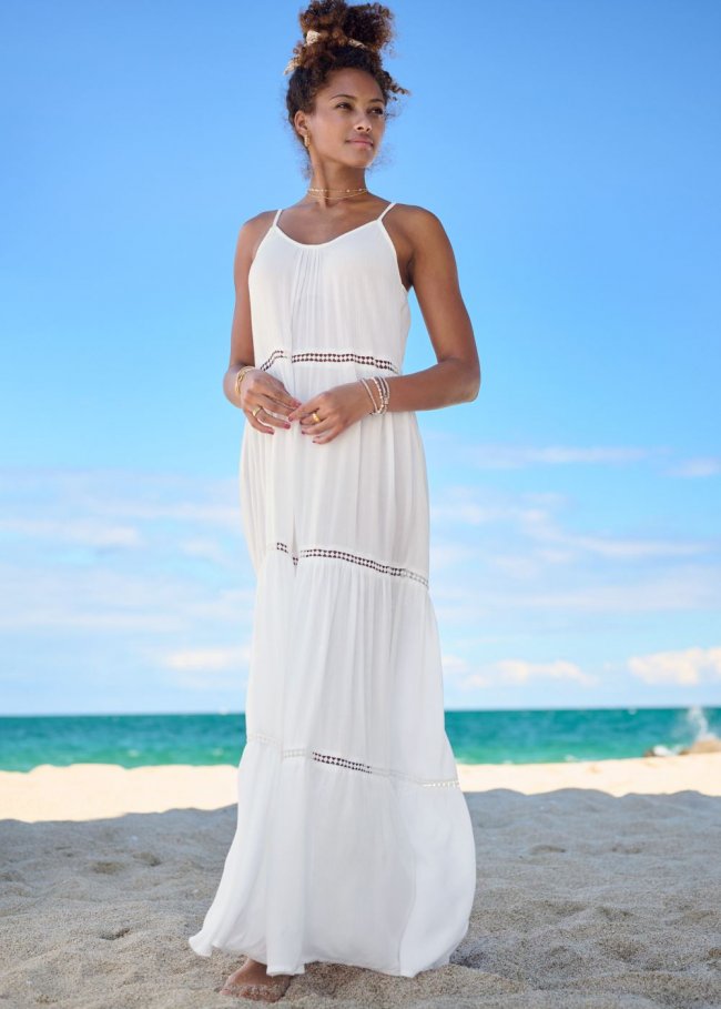 Venus Eyelet Maxi Cover-Up Dress in Pearl White Venus Eyelet Maxi Cover-Up Dress in Pearl White