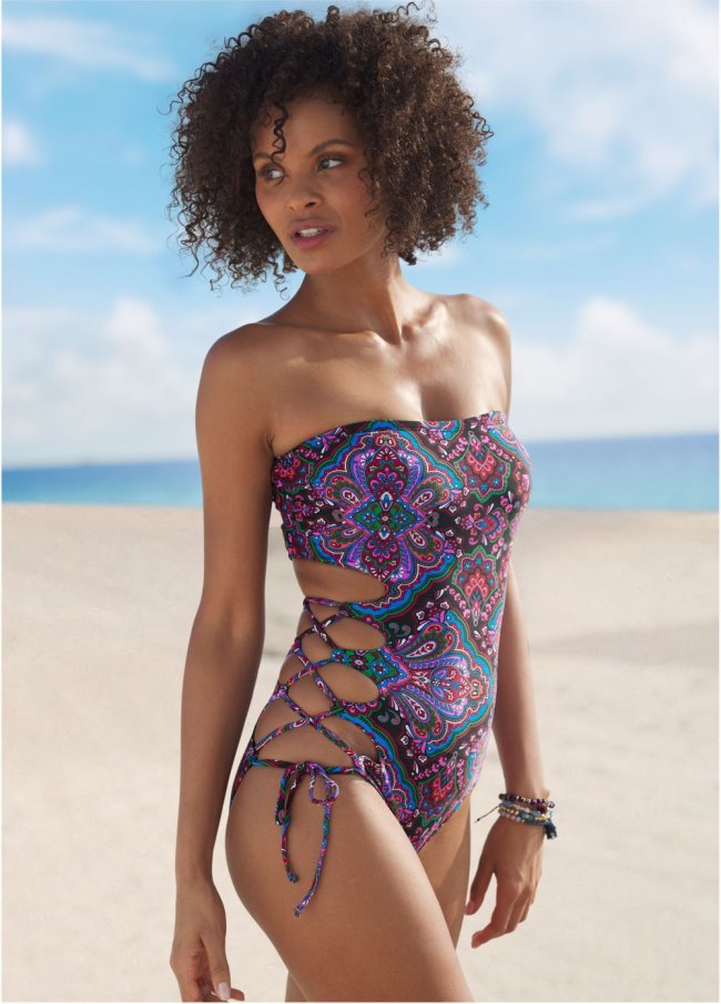 Venus Lace-Up Strappy One-Piece Swimsuit in Royal Medallion Venus Lace-Up Strappy One-Piece Swimsuit in Royal Medallion
