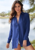 Venus Button Down Cover-Up Shirt in Navy Venus Button Down Cover-Up Shirt in Navy