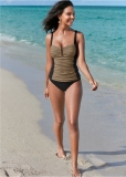 Venus Slenderizing Tankini Top Bikini - Black & Sahara Venus Slenderizing Tankini Top Bikini - Black & Sahara