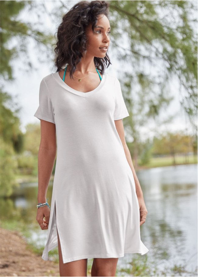Venus T-Shirt Cover-Up Dress in Pearl White Venus T-Shirt Cover-Up Dress in Pearl White