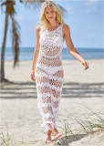 Venus Crochet Maxi Dress Cover-Up in White Venus Crochet Maxi Dress Cover-Up in White