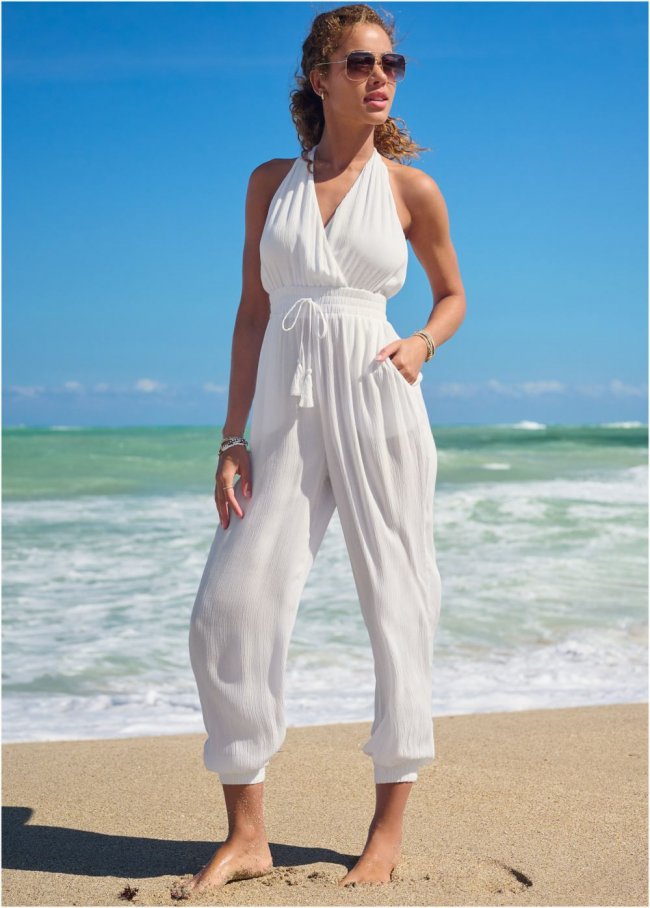 Venus Tassel Jumpsuit Cover-Up in Pearl White Venus Tassel Jumpsuit Cover-Up in Pearl White