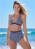 Venus St Tropez High-Waist Bottom Bikini - Navy Blue & White Stripes Venus St Tropez High-Waist Bottom Bikini - Navy Blue & White Stripes
