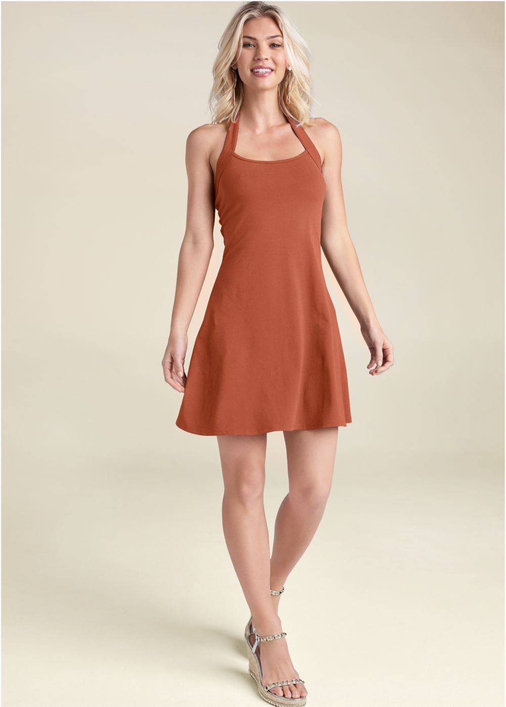 Venus Halter Neck Dress - Burnt Orange
