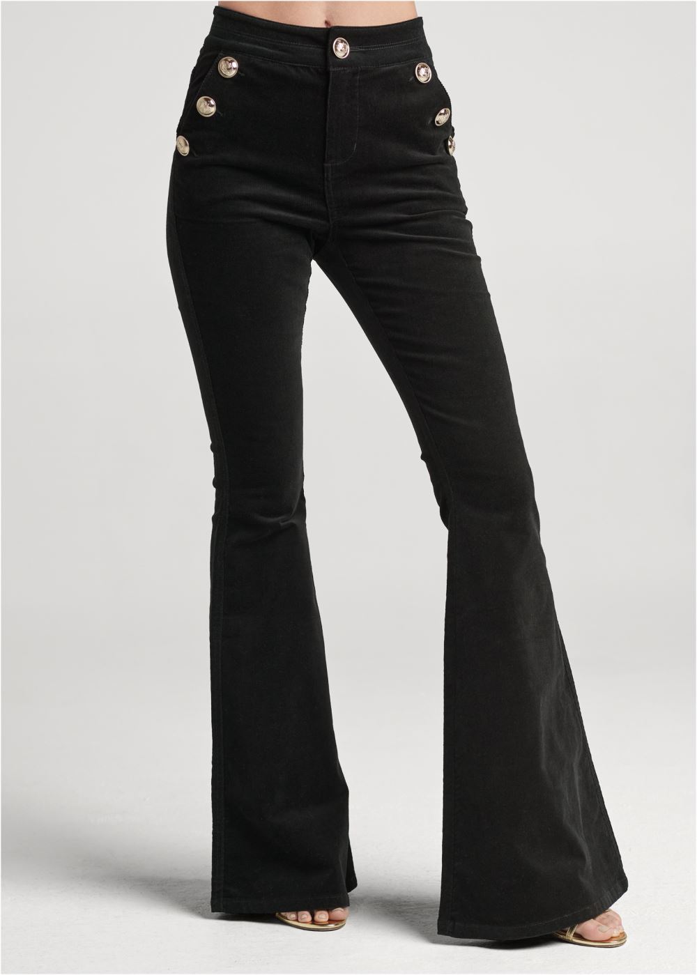 Venus Button-Front Corduroy Pants in Black
