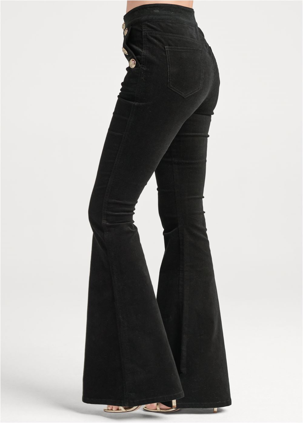 Venus Button-Front Corduroy Pants in Black