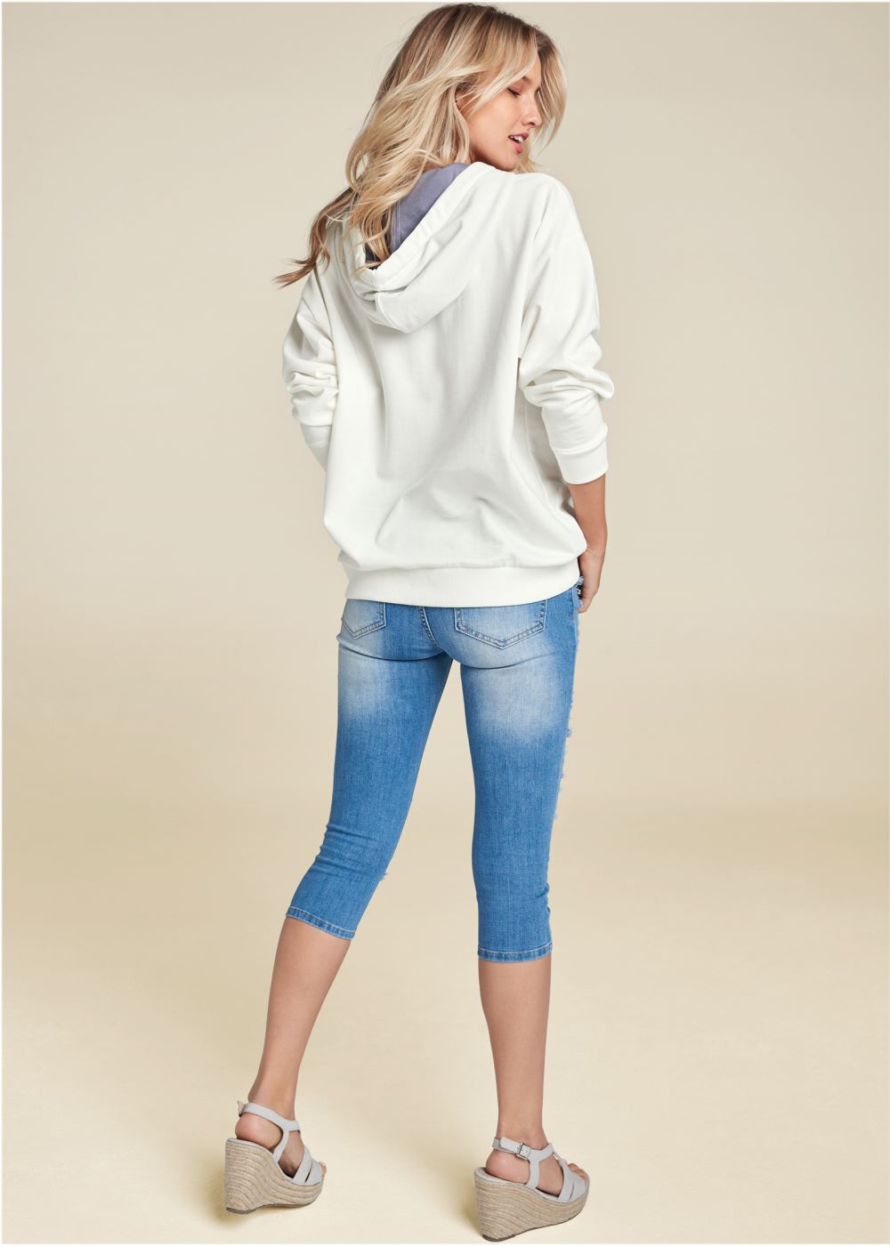 Venus Striped Detail Sweatshirt in White Multi