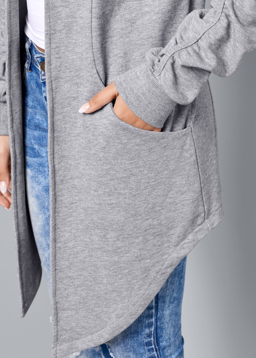 Venus Asymmetrical Lounge Hoodie in Heather Grey