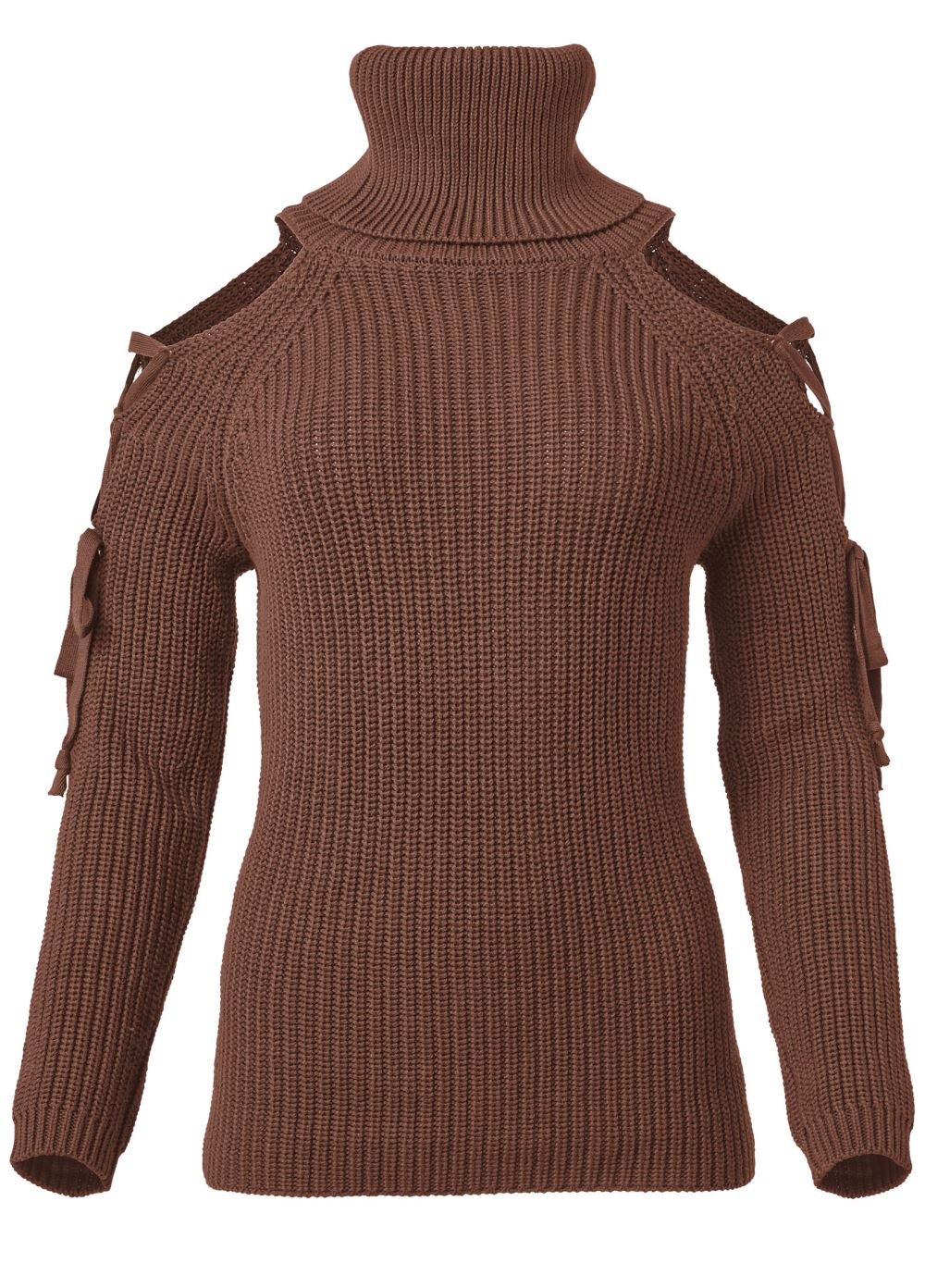 Venus VENUS | Cold Shoulder Turtleneck Sweater in Brown