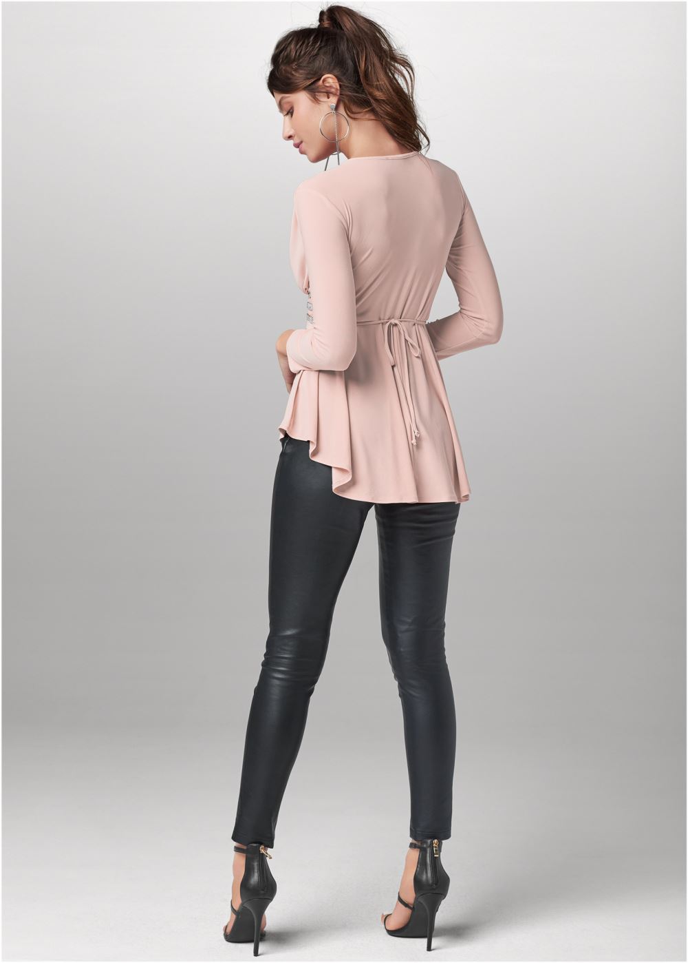 Venus Rhinestone Detail Long Sleeve Top in Light Pink
