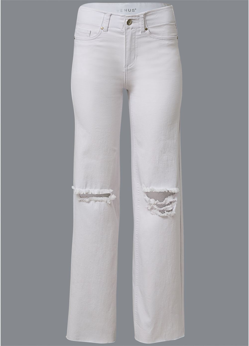 Venus Elastic Waist Wide-Leg Jeans in White Denim