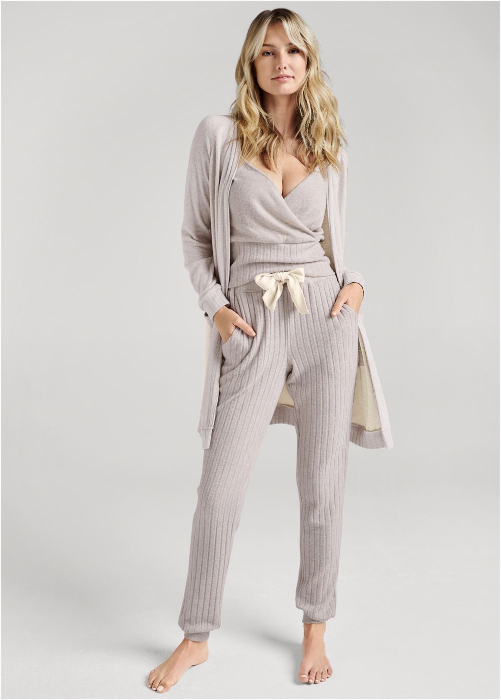 Venus Ribbed Hacci Jogger Set in Taupe