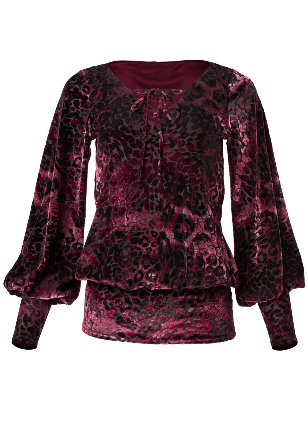 Venus Burnout Velvet Top in Burgundy & Black