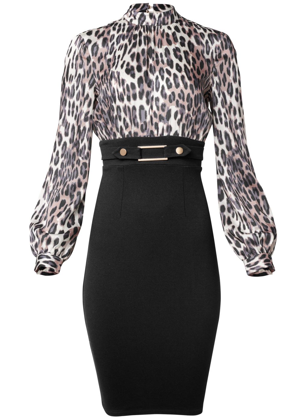 Venus Belted Pencil-Skirt Dress - Brown & Black