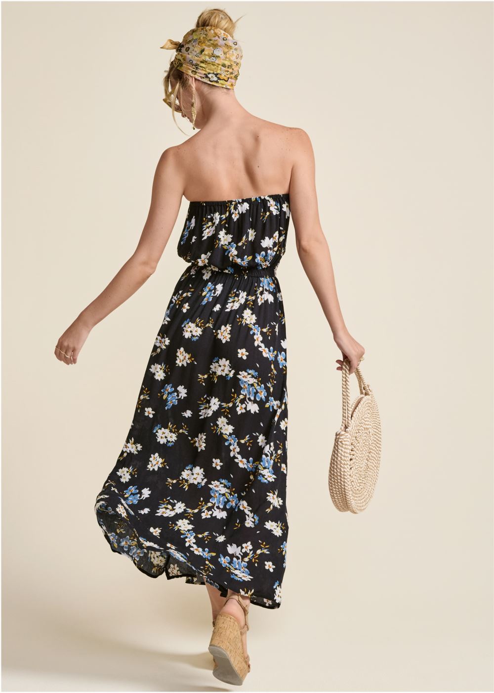 Venus Strapless Side Slit Dress - Black Multi