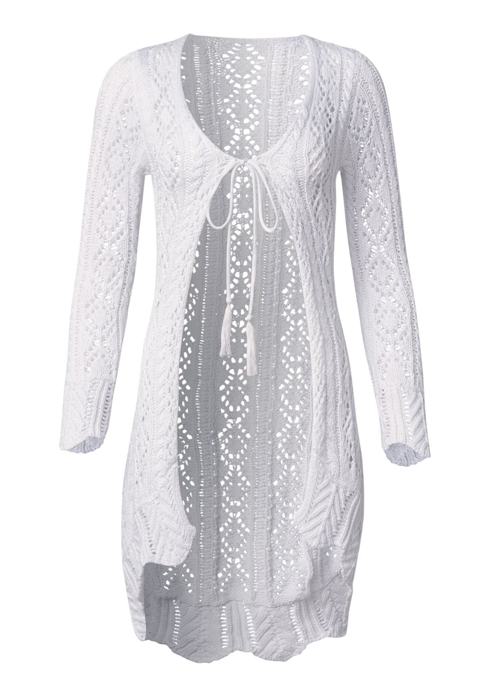 Venus VENUS | Long Crochet Cardigan in White