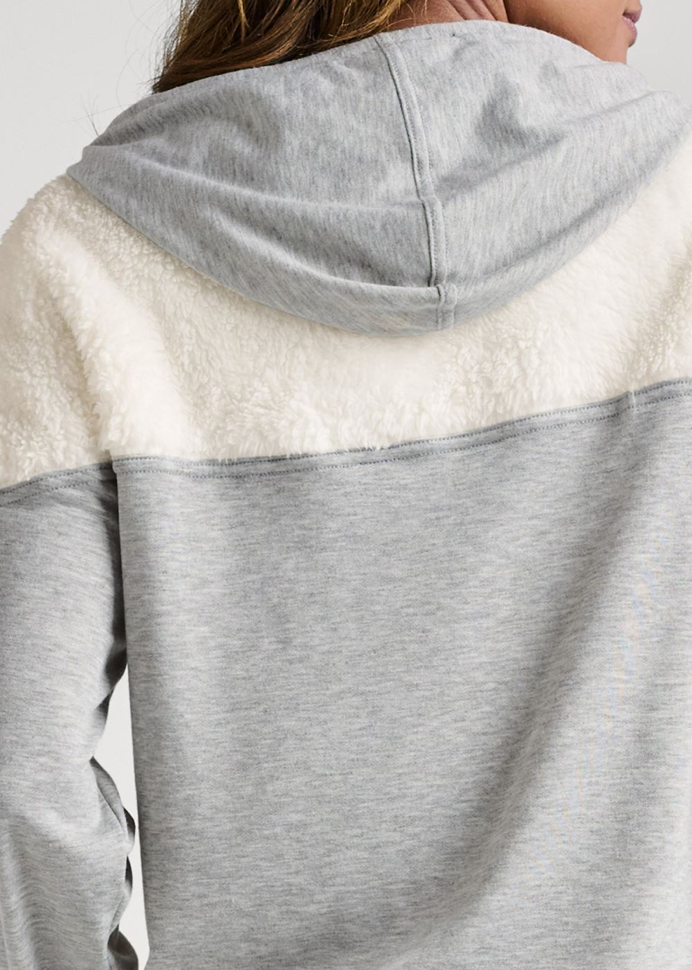 Venus Sherpa Neck-Zip Sweatshirt in Off White & Heather Grey