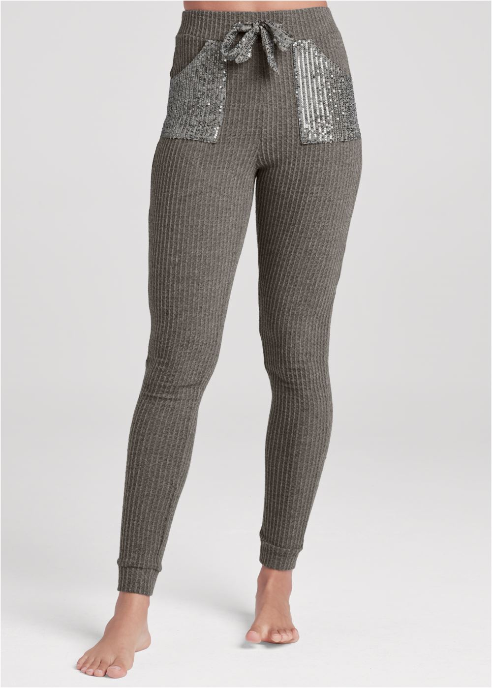 Venus Cozy Sequin Waffle Leggings in Heather Grey