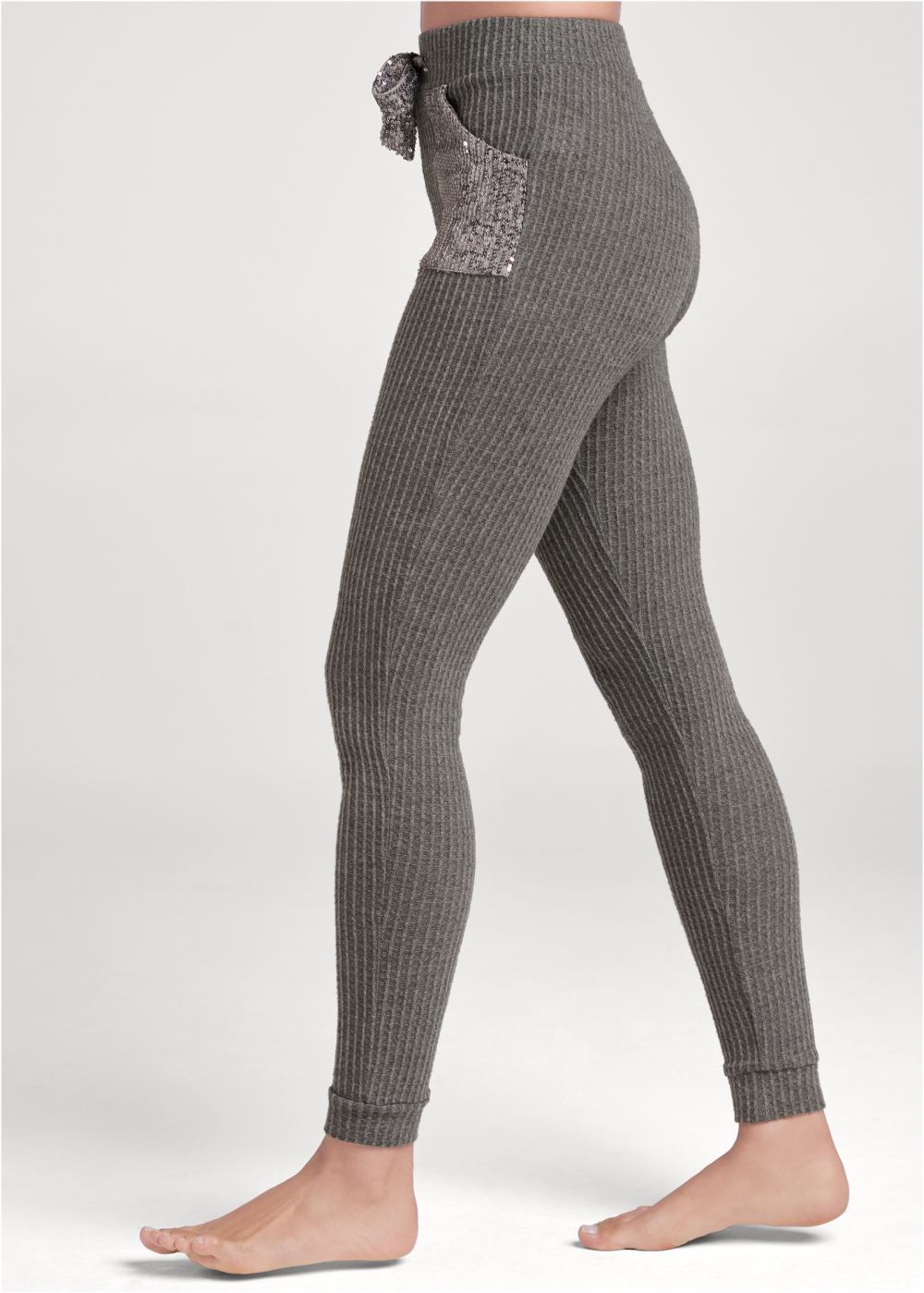 Venus Cozy Sequin Waffle Leggings in Heather Grey