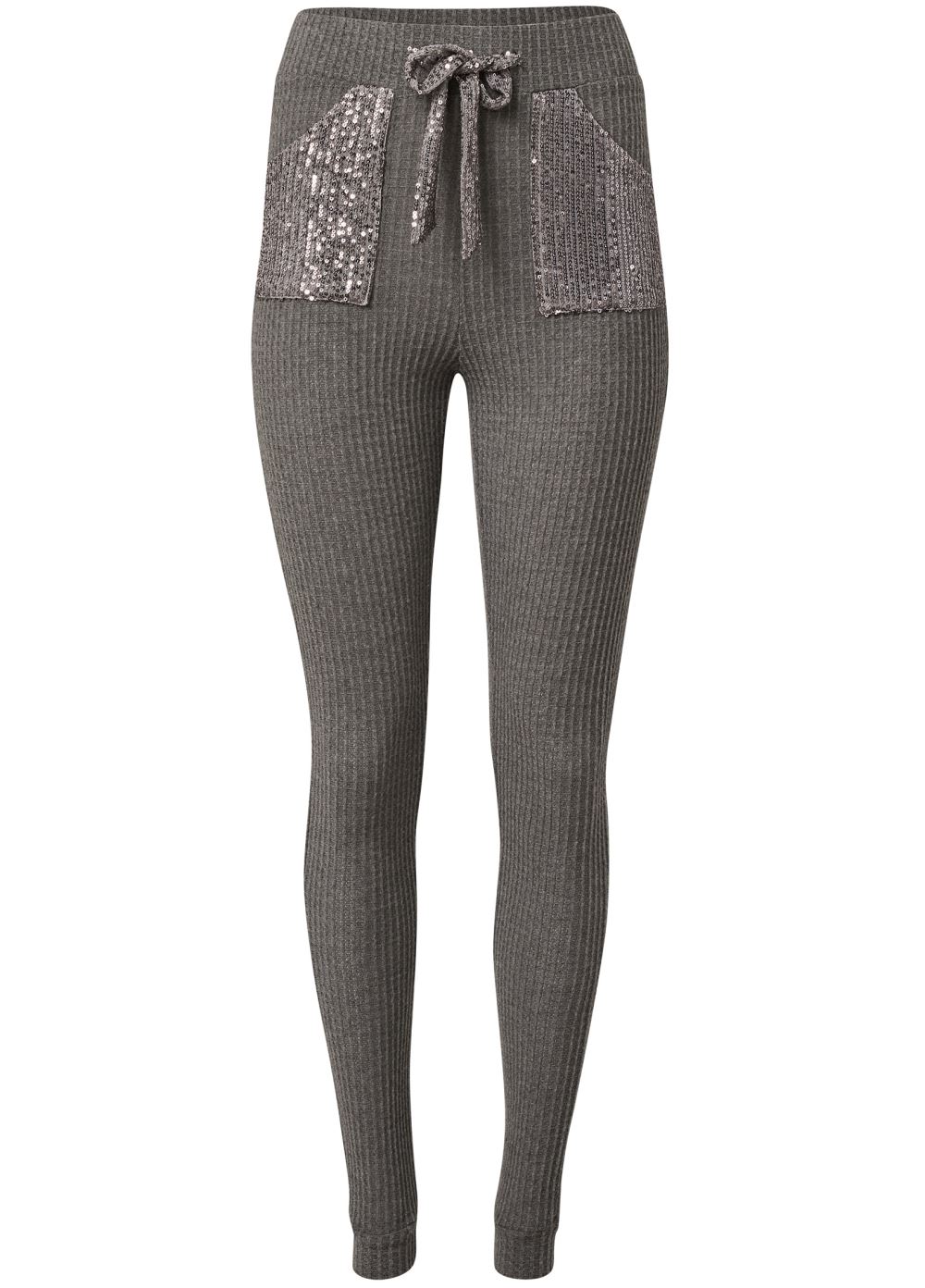 Venus Cozy Sequin Waffle Leggings in Heather Grey