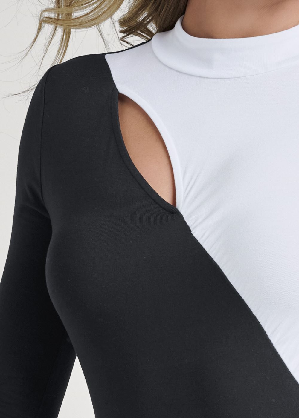 Venus Asymmetrical Colorblock Top in Black & White