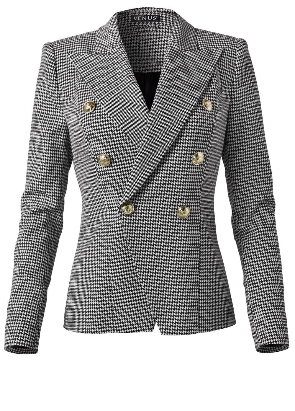 Venus Houndstooth Double Breasted Blazer in Black & White