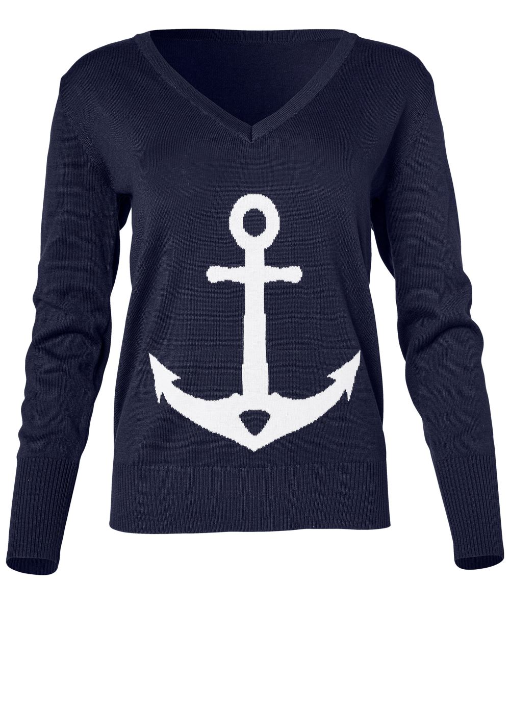 Venus VENUS | Anchor V-Neck Sweater in Navy & White