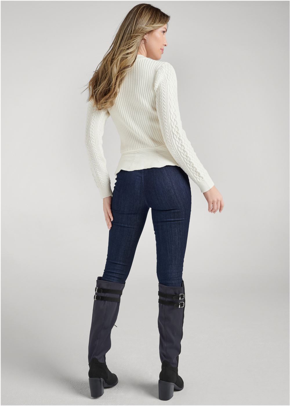 Venus VENUS | Half Zip Peplum Sweater in Off White