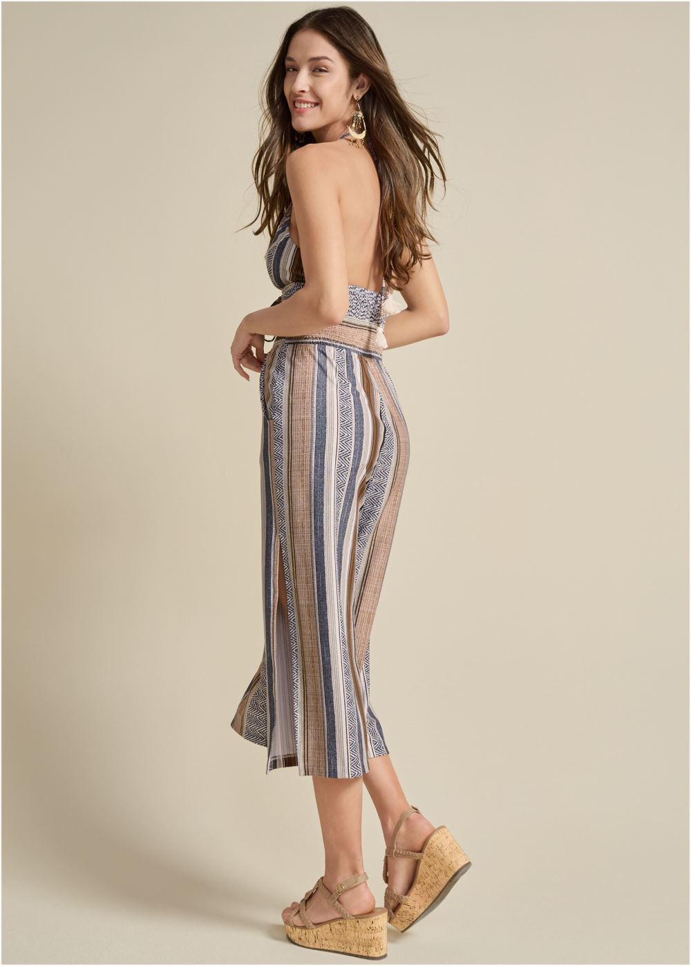 Venus Tassel Halter Jumpsuit in Brown Multi
